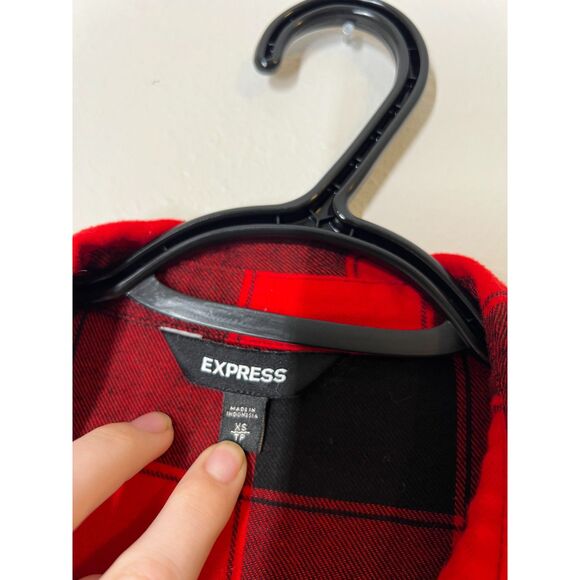 Express Red Black Buffalo Plaid Corset Style Flannel Top Womens XS Grunge Goth - Picture 5 of 8